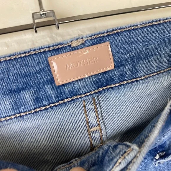 MOTHER Sz‎ 25 Hustler Ankle Cropped Flare Raw Hem Designer Blue Stretch Jeans - Picture 8 of 9